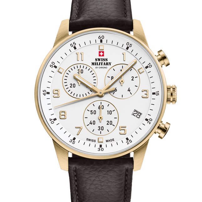 Swiss Military Minimalist Chronograph Watch – Leather, White PL | SM34114.11 image 0