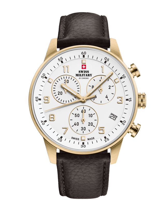 Swiss Military Minimalist Chronograph Watch – Leather, White PL | SM34114.11 image 0