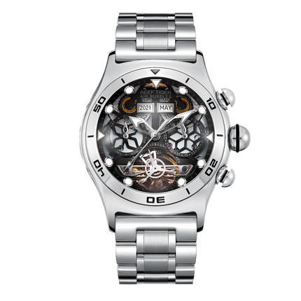 Reef Tiger Men's Aurora Air Bubbles Automatic Mechanical Skeleton Watch image 0