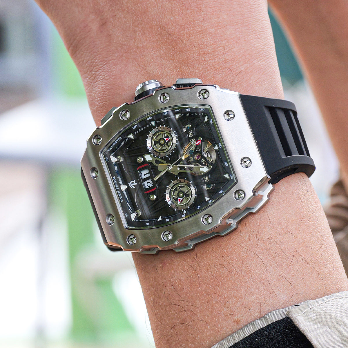 Reef Tiger Men's Aurora Titan Mechanical Multifunctional Day/Date Skeleton Automatic Watch RGA3009 image 14