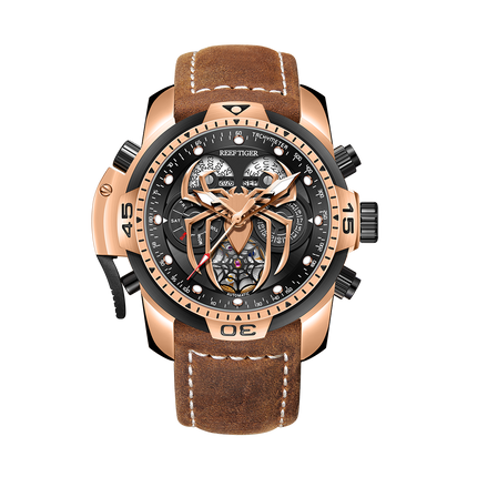 Reef Tiger Men's Aurora Spider Automatic Chronograph Watch Rose Gold/Black image 6