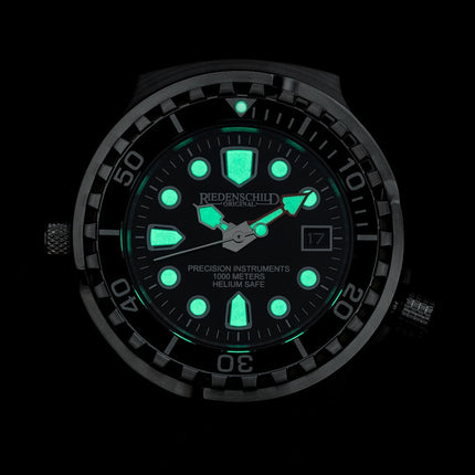 RIEDENSCHILD PRECISION INSRUMENTS GERMANY Divers Taucheruhr 1000m Helium Valve Watch Silver/Black image 2