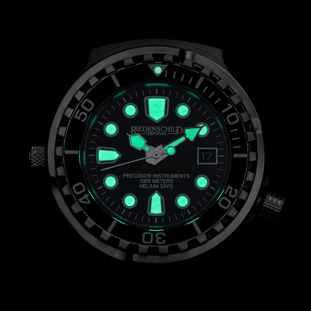RIEDENSCHILD PRECISION INSRUMENTS GERMANY Divers Taucheruhr 1000m Helium Valve Watch Silver/Black image 2