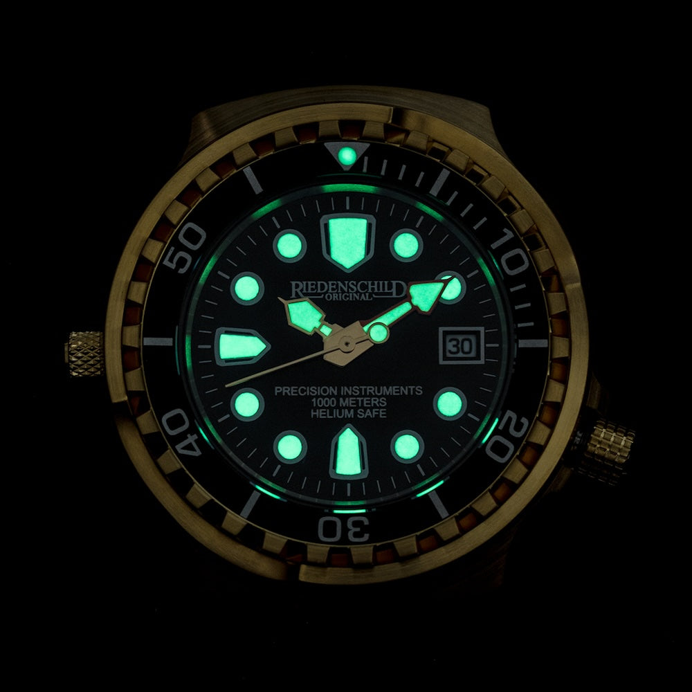 RIEDENSCHILD PRECISION INSRUMENTS GERMANY Divers Taucheruhr 1000m Helium Valve Watch Gold/Black image 1