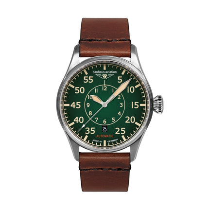 BAUHAUS AVIATION Men's Flight Control Automatic Night-Glow Leather Strap Watch 27564 image 0