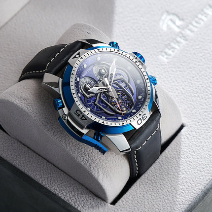 Reef Tiger Men's Aurora Spider Automatic Chronograph Watch Silver/Blue image 3