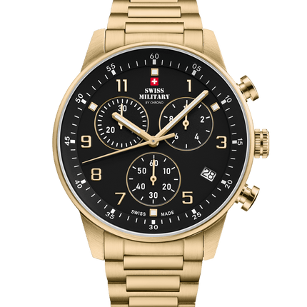 Swiss Military Minimalist Chronograph Watch – Black, Gold| SM34114.05 image 0