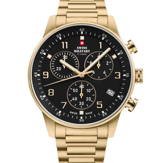 Swiss Military Minimalist Chronograph Watch – Black, Gold| SM34114.05 image 0
