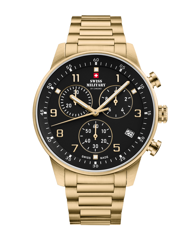 Swiss Military Minimalist Chronograph Watch – Black, Gold| SM34114.05 image 0