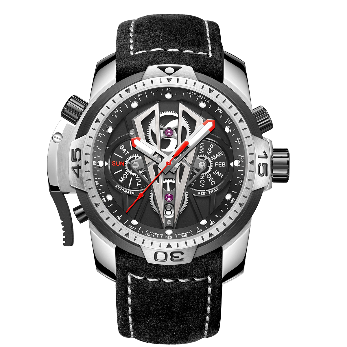 Reef Tiger Aurora Concept 2 Luxury Military Automatic Sports Wristwatches for Men - Leather image