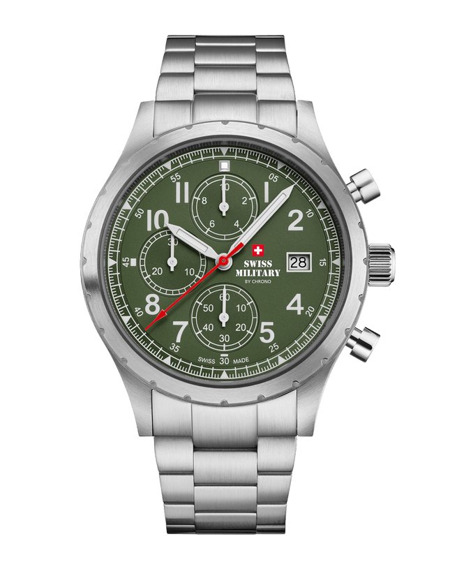Swiss Military Field Chronograph Watch – Green Steel | SM34117.03 image 0