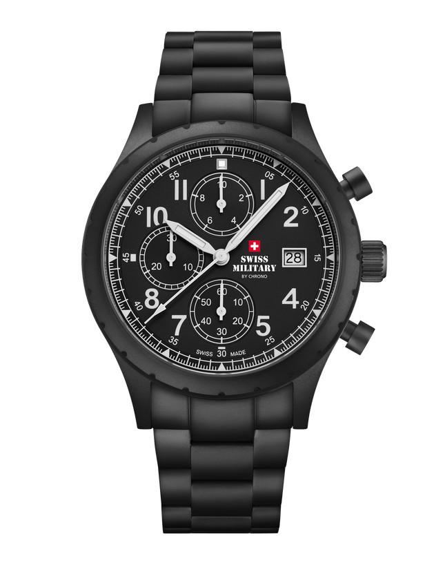 Swiss Military Field Chronograph Watch – Black PVD Steel | SM34117.05 image 0