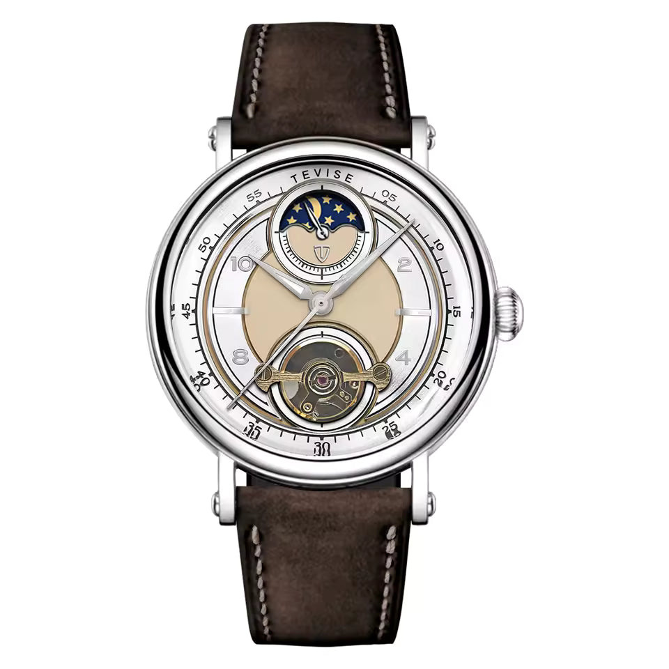 TEVISE Moonwalker III Automatic Moonphase Watch Beige/White/Brown image 0