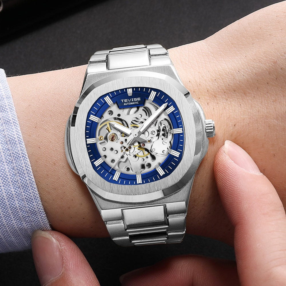 TEVISE El Ninio Skeleton Automatic Watch Rose Gold/Blue image 1