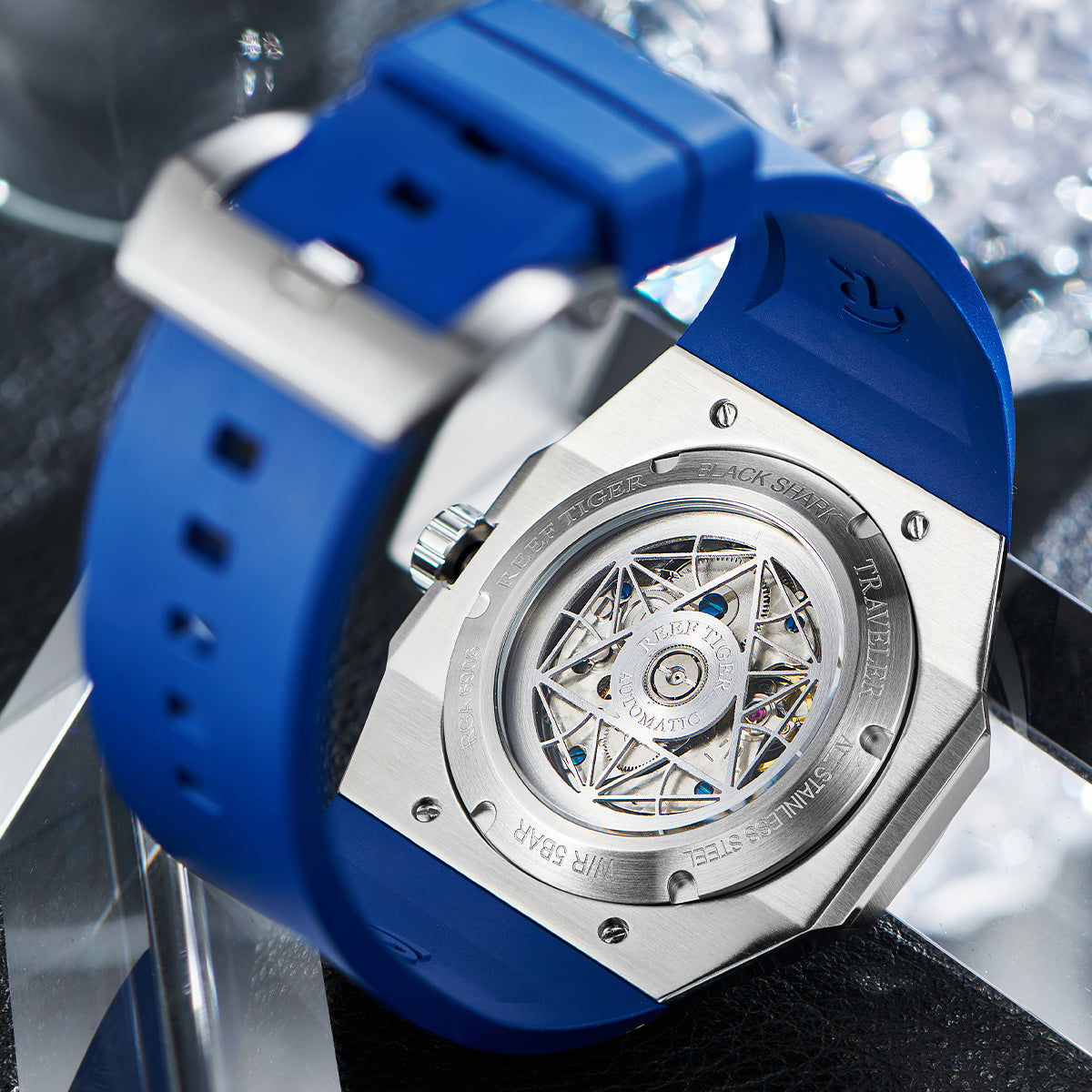 Reef Tiger Men's Black Shark Traveler Multifunctional Automatic Mechanical Dive Watch RGA6906 Blue image 7