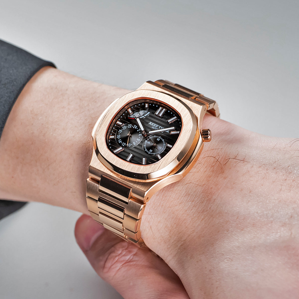 Reef Tiger Men's Peak 44mm Square Crystal Bezel Automatic Watch RGA2019 Rose Gold/Black image 3