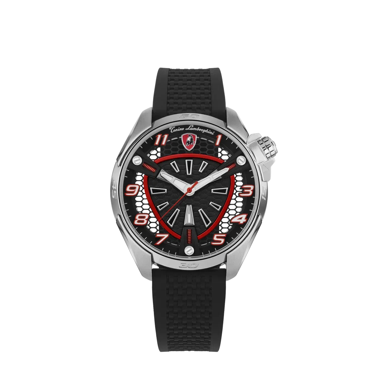 TONINO LAMBORGHINI Shock ABS Rubber Watch Silver/Red