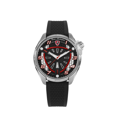 TONINO LAMBORGHINI Shock ABS Rubber Watch Silver/Red