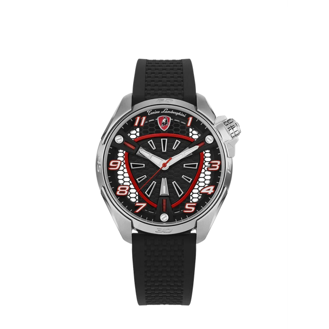 TONINO LAMBORGHINI Shock ABS Rubber Watch Silver/Red