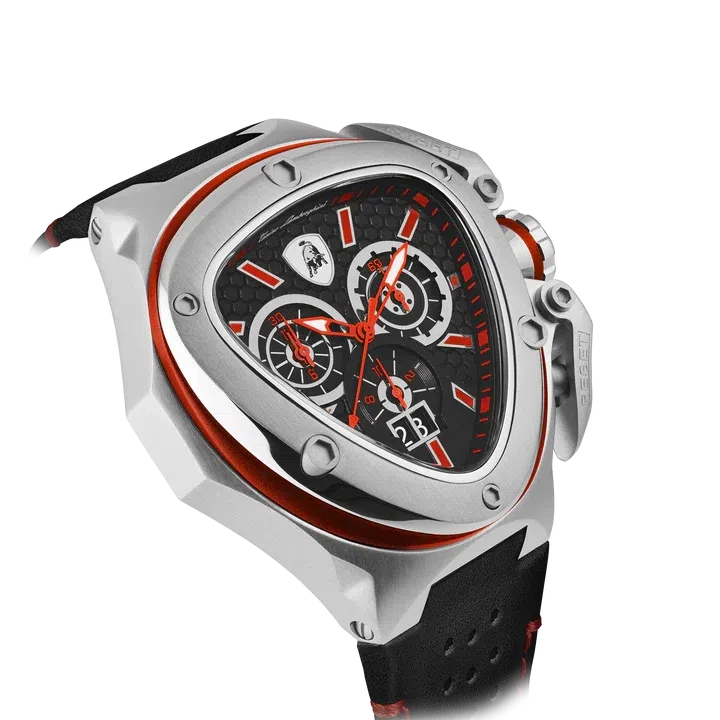 TONINO LAMBORGHINI Spyder X Leather Watch Silver / Red