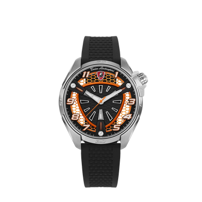 TONINO LAMBORGHINI Shock ABS Rubber Watch Silver/Orange