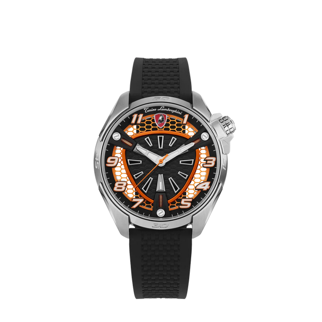 TONINO LAMBORGHINI Shock ABS Rubber Watch Silver/Orange