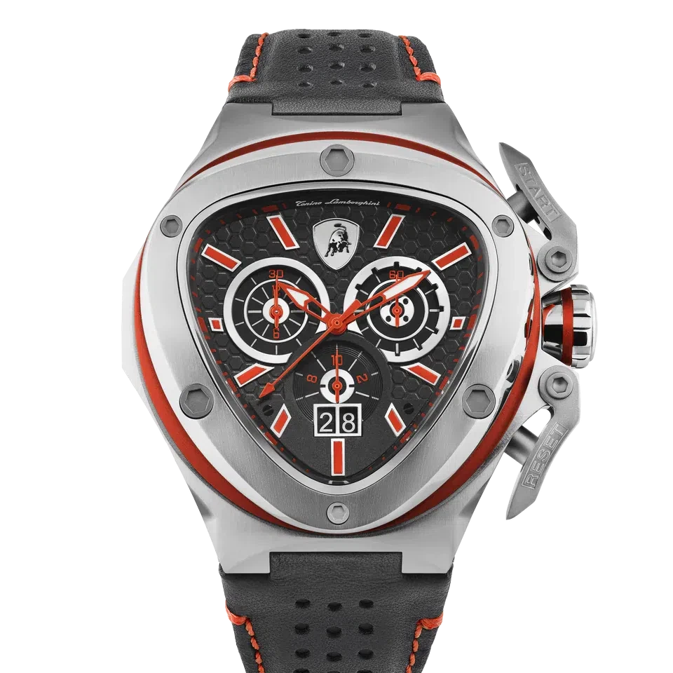 TONINO LAMBORGHINI Spyder X Leather Watch Silver / Red