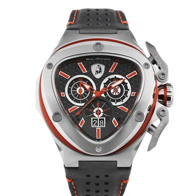 TONINO LAMBORGHINI Spyder X Leather Watch Silver / Red