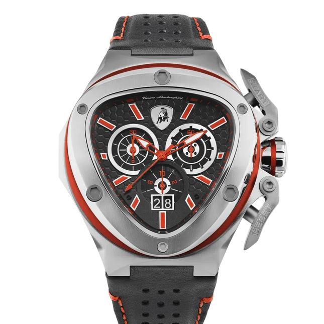 TONINO LAMBORGHINI Spyder X Leather Watch Silver / Red