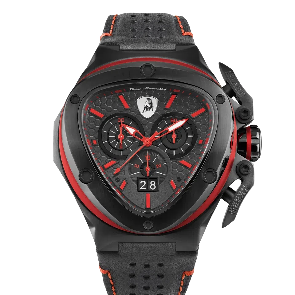 TONINO LAMBORGHINI Spyder X Leather Watch Black / Red