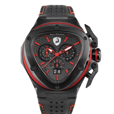 TONINO LAMBORGHINI Spyder X Leather Watch Black / Red