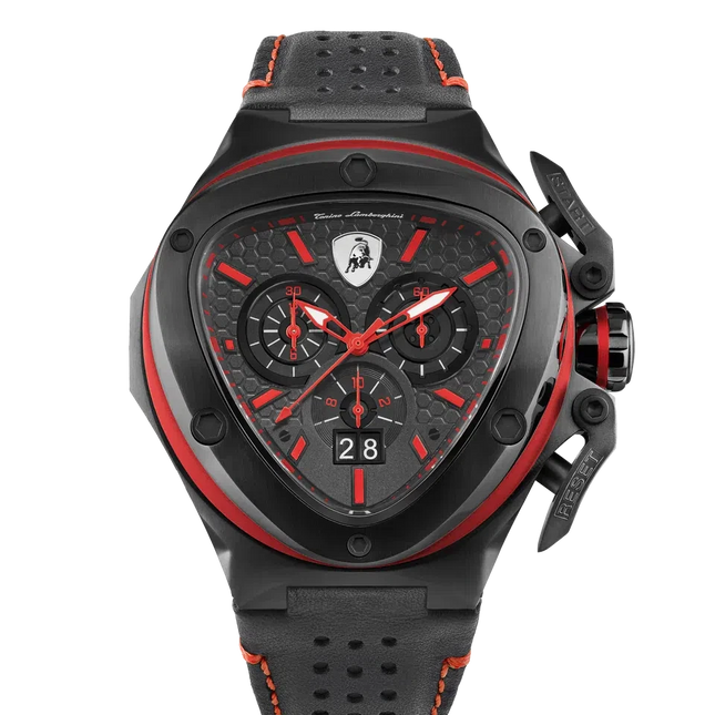 TONINO LAMBORGHINI Spyder X Leather Watch Black / Red