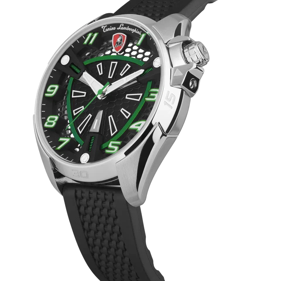 TONINO LAMBORGHINI Shock ABS Rubber Watch Silver/Green