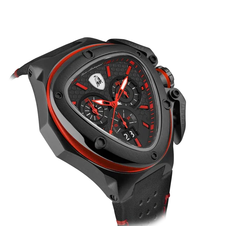 TONINO LAMBORGHINI Spyder X Leather Watch Black / Red