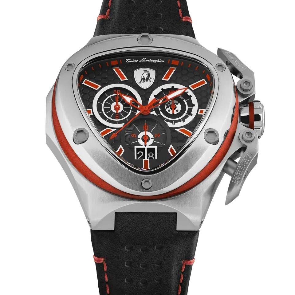 TONINO LAMBORGHINI Spyder X Leather Watch Silver / Red