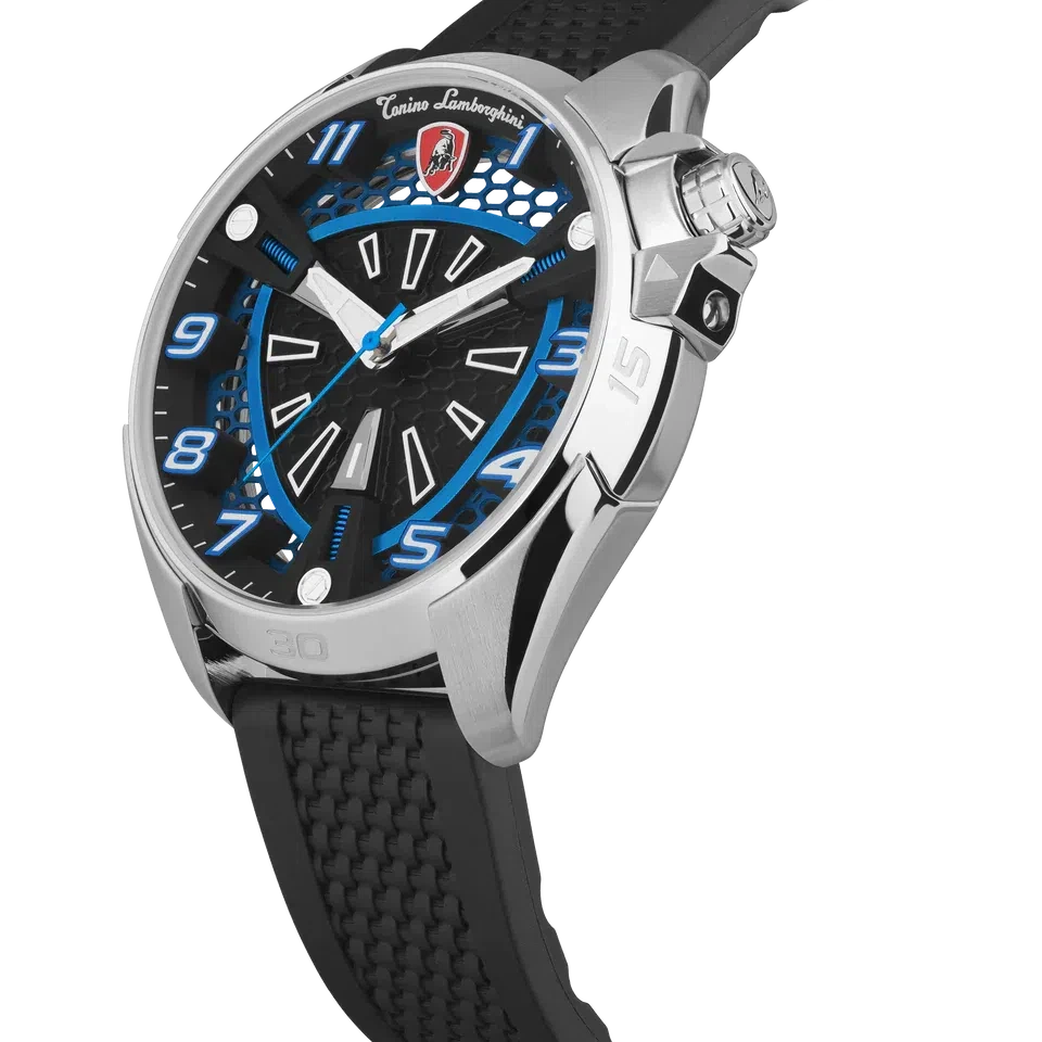 TONINO LAMBORGHINI Shock ABS Rubber Watch Silver/Blue