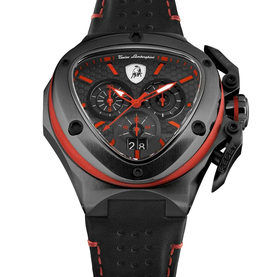 TONINO LAMBORGHINI Spyder X Leather Watch Black / Red