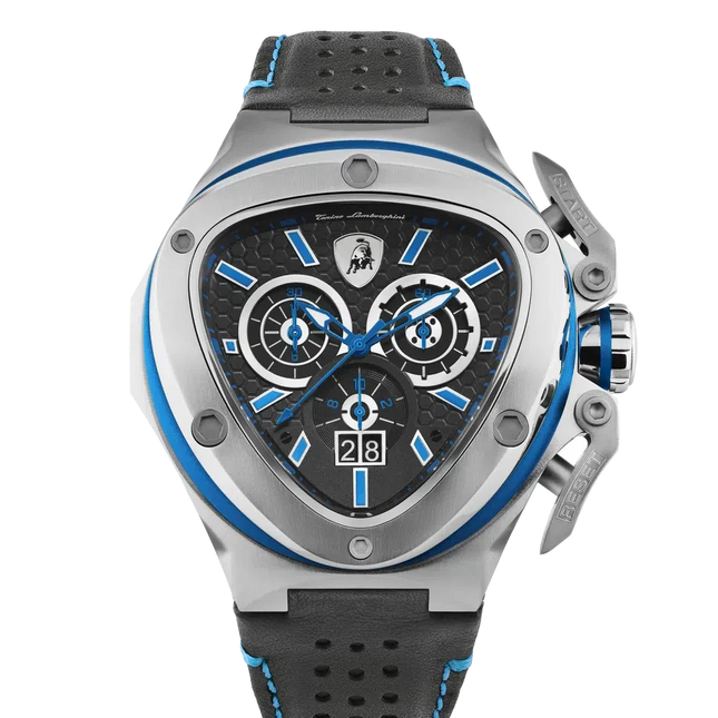 TONINO LAMBORGHINI Spyder X Leather Watch Silver / Blue