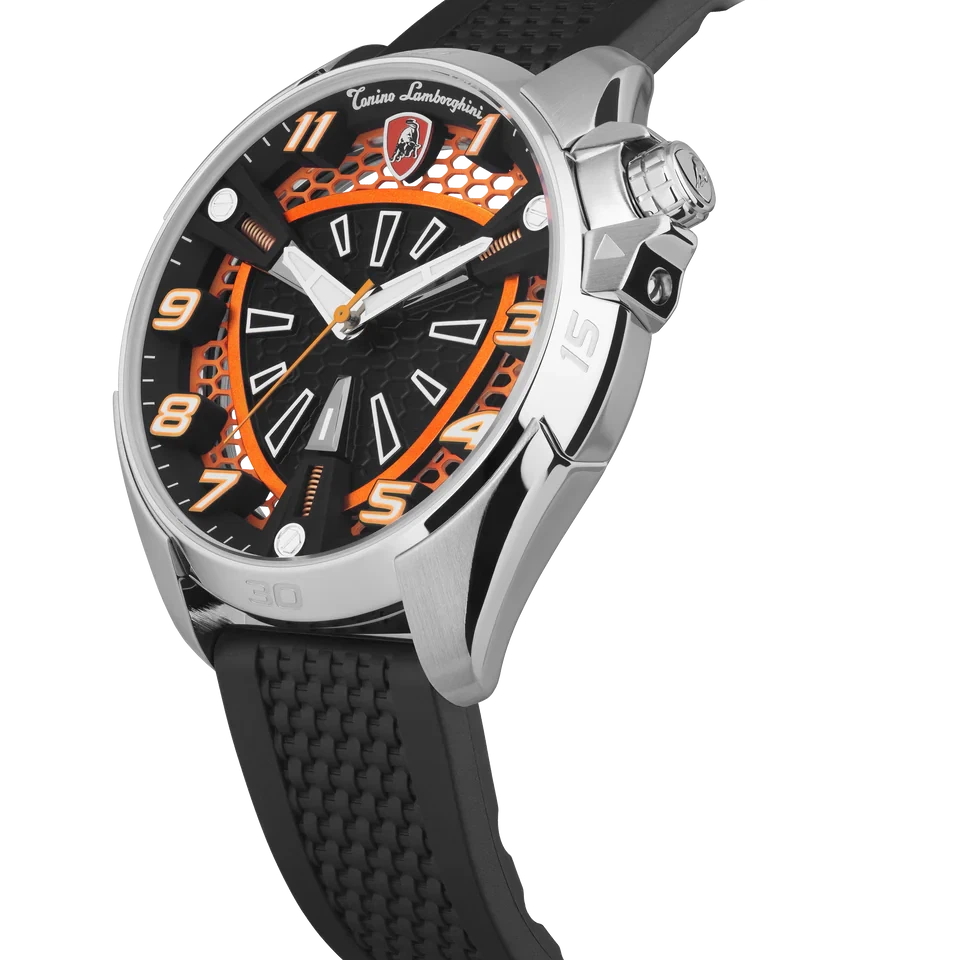 TONINO LAMBORGHINI Shock ABS Rubber Watch Silver/Orange