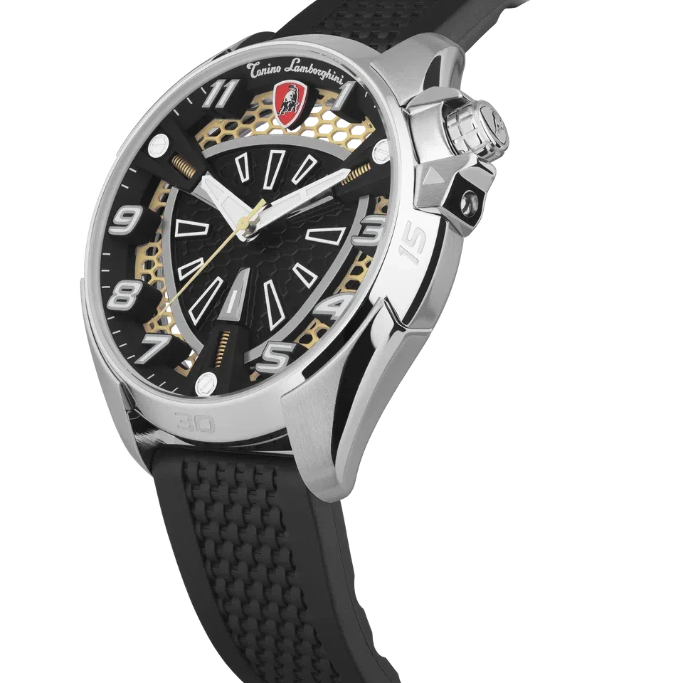 TONINO LAMBORGHINI Shock ABS Rubber Watch Silver/Rose Gold