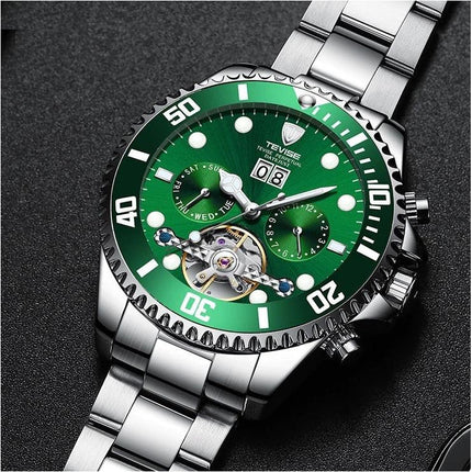 TEVISE Perpetual Flywheel Date Automatic Two Tone Black Watch image 2