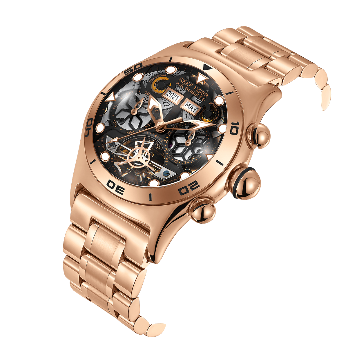 Reef Tiger Men's Aurora Air Bubbles Automatic Mechanical Skeleton Watch image 5