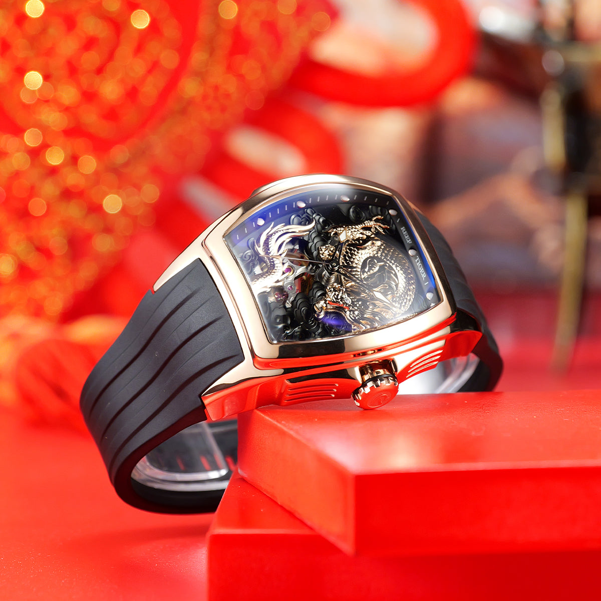 Reef Tiger Men's Aurora Chinese Dragon Skeleton Automatic Watch image 9