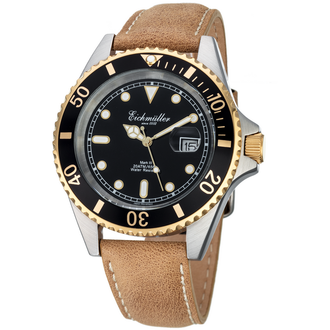 EICHMULLER since 1950 Mark III Diver Leather 20ATM Gold/Tan/Black Watch image 0