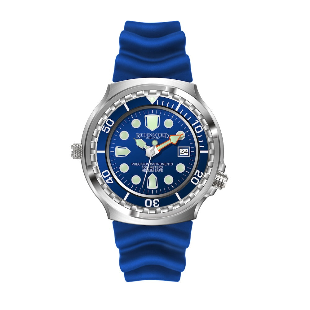 RIEDENSCHILD PRECISION INSRUMENTS GERMANY Divers Taucheruhr 1000m Helium Valve Watch Silver/Blue image 4