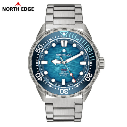 NORTH EDGE Tactical TRITON-TI Titanium Case Solar-Powered Diving Watch Luxury Quartz Men‘s Watch 300M Waterproof 180+ Day Power