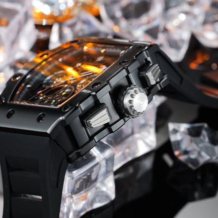 Reef Tiger Men's Aurora Titan Mechanical Multifunctional Day/Date Skeleton Automatic Watch RGA3009 Black image 3