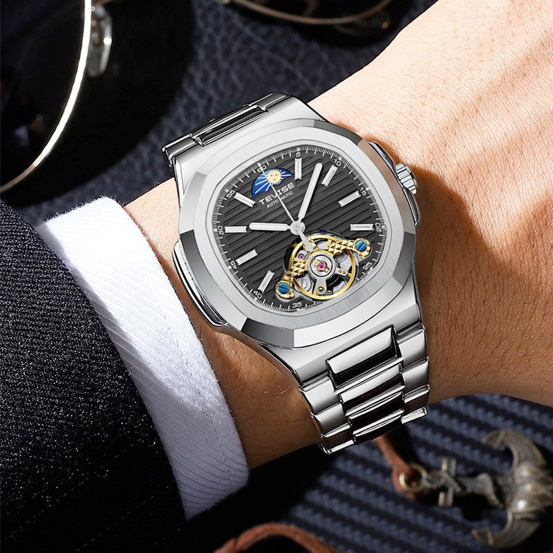 TEVISE Berlin Moonphase Open Heart Automatic Watch Silver/Blue image 2