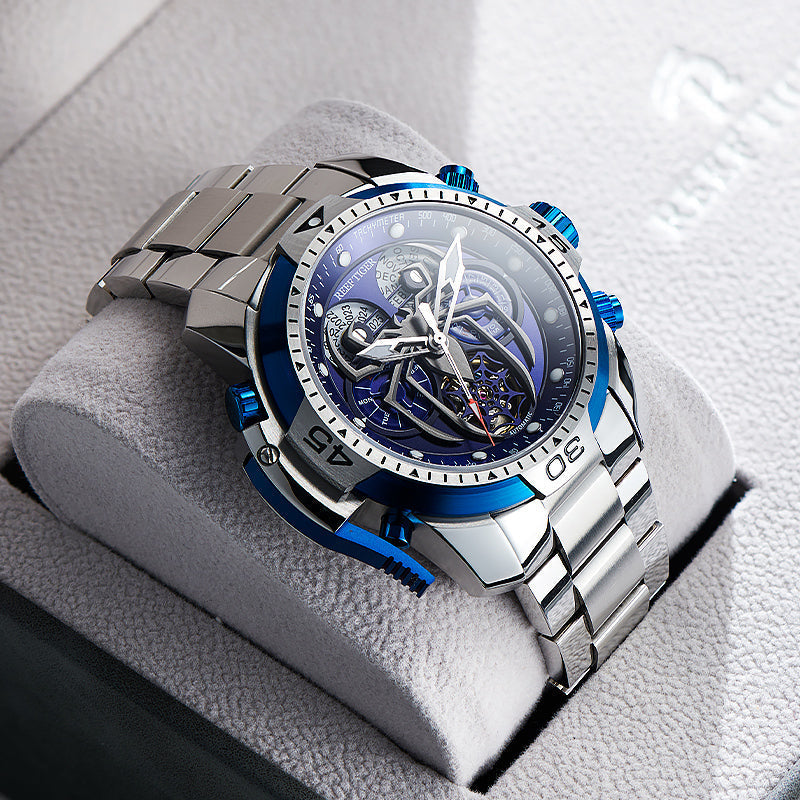 Reef Tiger Men's Aurora Spider Automatic Chronograph Watch Silver/Blue image 5
