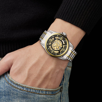 Skeleton Automatic Two Tone Gold & Steel Mens Watch image 3